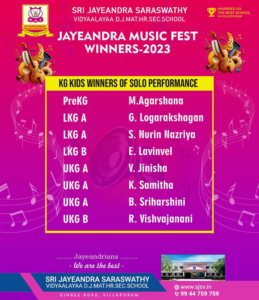Jayeandra Music Fest Winners from KG Kids